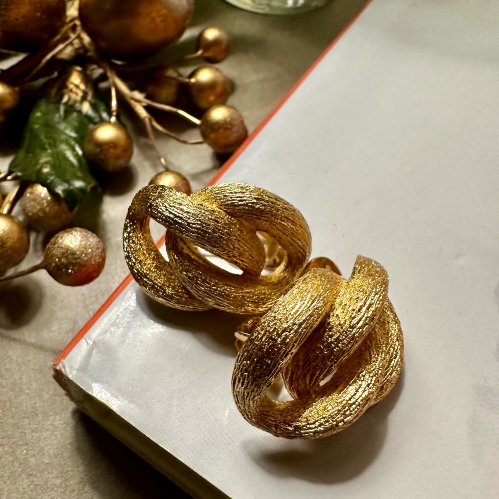 Vintage Christian Dior gold toned textured ear clips